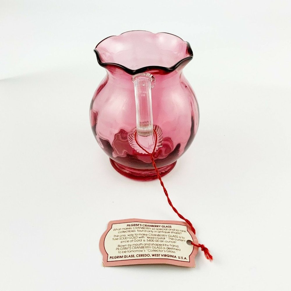 Vintage Pilgrim Pink Cranberry Glass Creamer Pitcher Thanksgiving Table Shelf